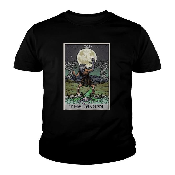The Moon Tarot Card Halloween Werewolf Gothic Witch Horror Youth T-shirt