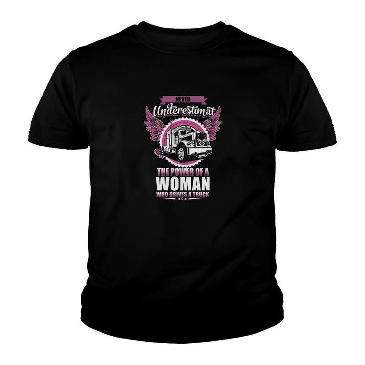The Power Of A Woman Trucker Youth T-shirt