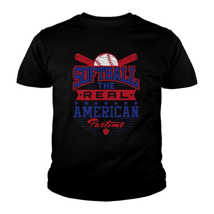 The Real American Pastime Patriotic Softball Player Youth T-shirt