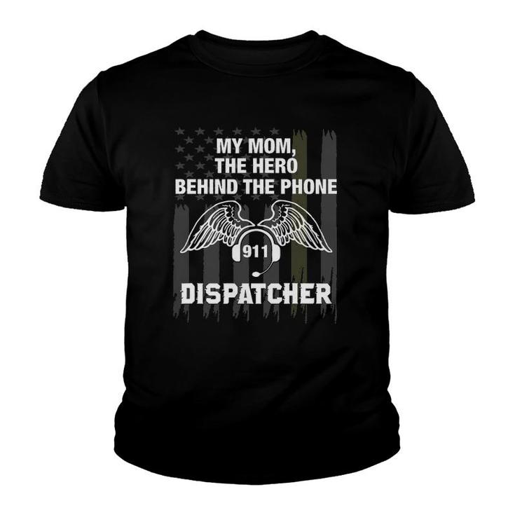 Thin Gold Line American Flag My Mom 911 Dispatcher Youth T-shirt