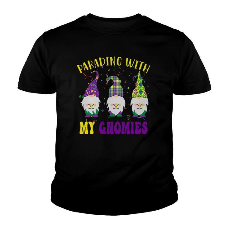 Three Gnomes Mardi Gras Parading With My Gnomies Youth T-shirt