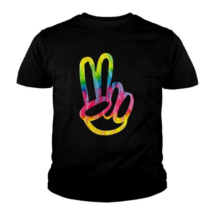 Tie Dye 60S 70S Hippie Halloween Costume Finger Peace Sign Youth T-shirt