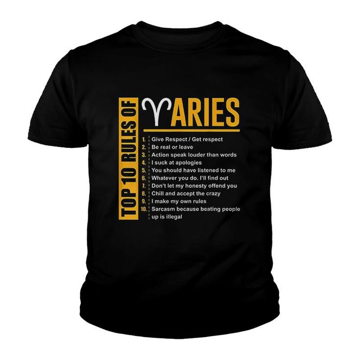 Top 10 Rules Of Aries Zodiac Youth T-shirt