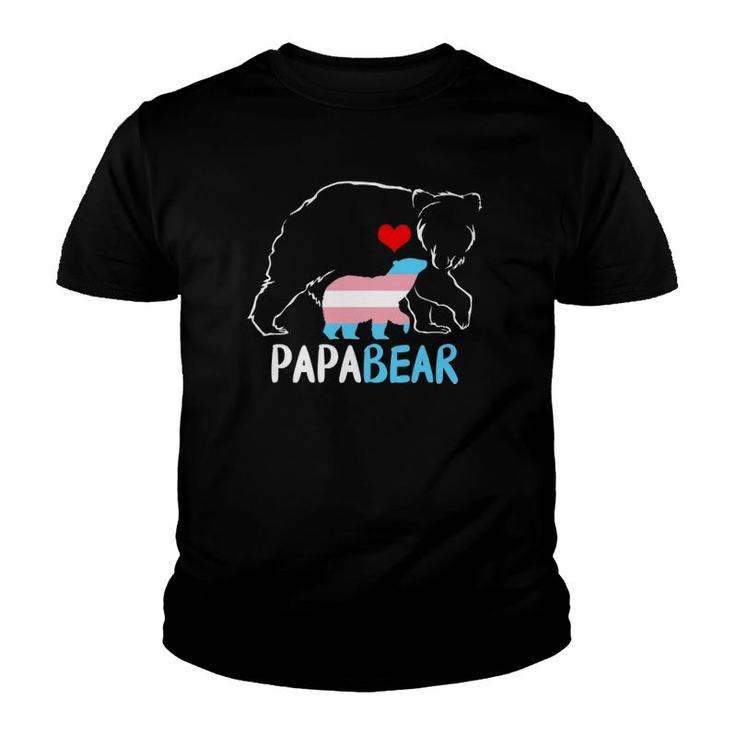 Trans Papa Bear Proud Dad Rainbow Transgender Father's Day Youth T-shirt