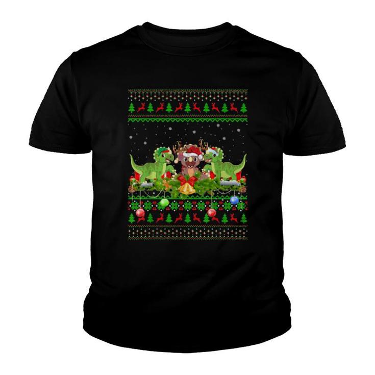Triceratops Dinosaur Xmas Santa Ugly Triceratops Christmas Youth T-shirt
