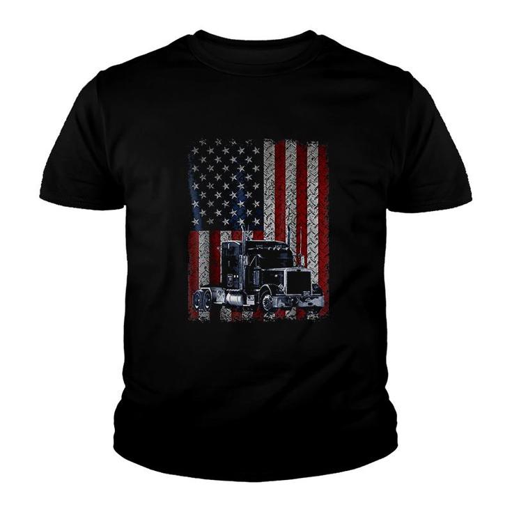 Truck Driver American Flag Trucker Gift Youth T-shirt