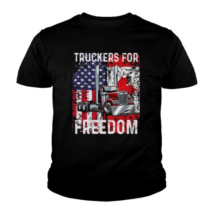 Trucker For Freedom Convoy 2022, American Canadian Flag Youth T-shirt