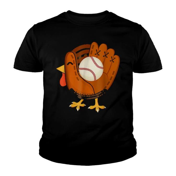 Turkey Baseball Glove Thanksgiving Day Catchers Boys Dads  Youth T-shirt
