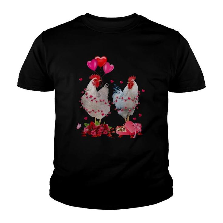 Two Chicken Valentines Day Heart Chicken Couple Men Women Youth T-shirt