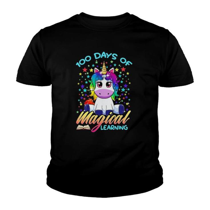 Unicorn 100 Days Magical Learning Happy 100Th Day Of School Youth T-shirt