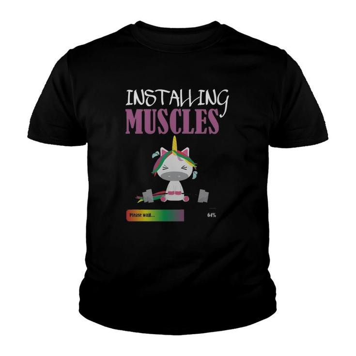 Unicorn Pony Installing Muscles Funny Unicorn Gym Youth T-shirt