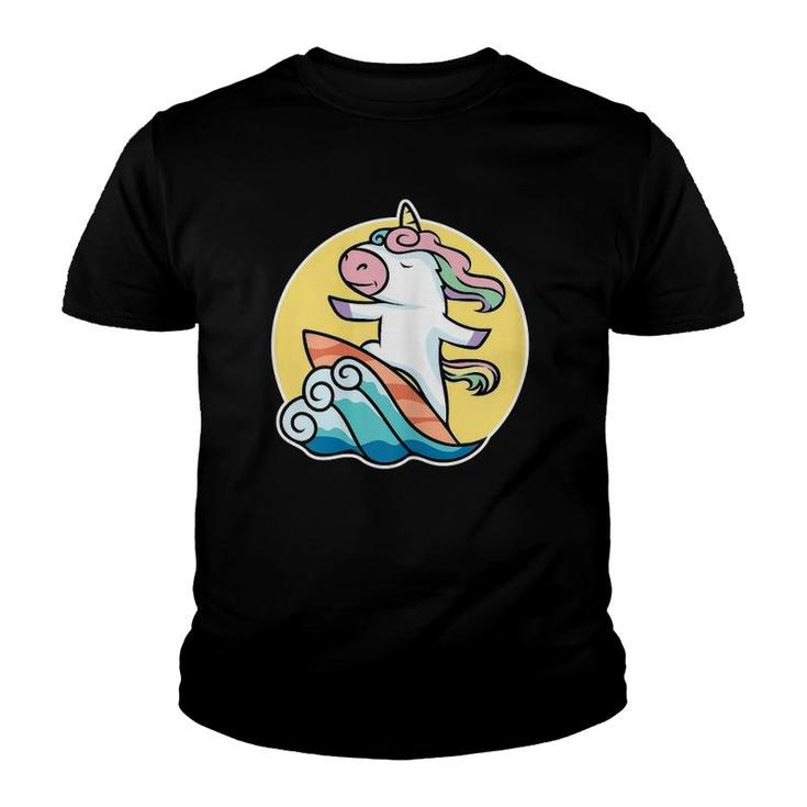Unicorn Surfing Wave Surf Lovers Gift Youth T-shirt
