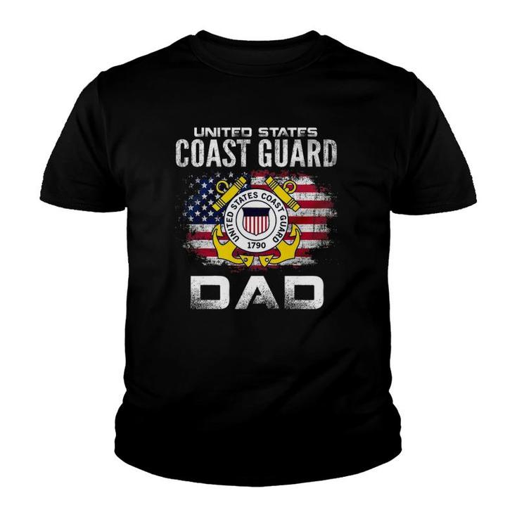 United States Coast Guard Dad With American Flag Gift Youth T-shirt
