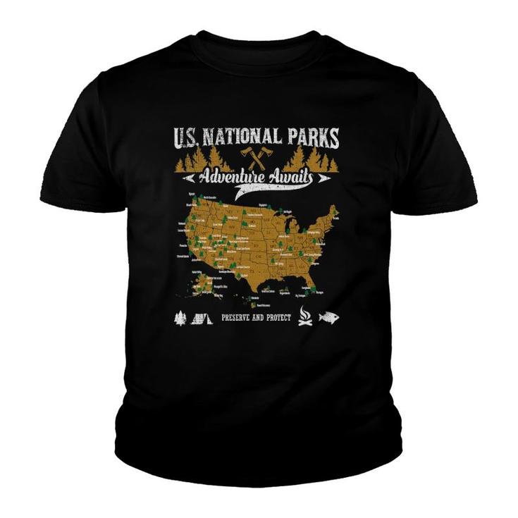 Us National Parks Adventure Awaits - Hiking & Camping Lover Youth T-shirt