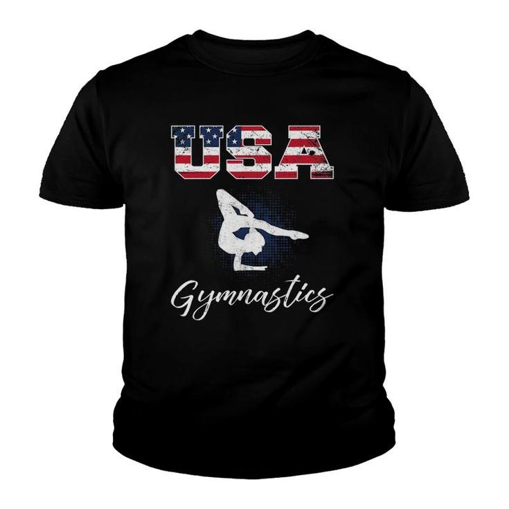Usa American Flag Gymnastics Tee Gymnast 4Th Of July Youth T-shirt