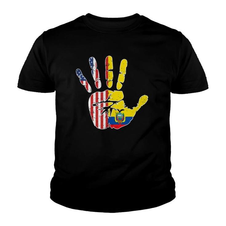 Usa Ecuador Handprint Flag Proud Ecuadorian American Roots Youth T-shirt
