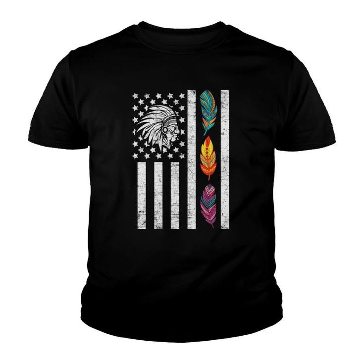 Usa Flag Feather Native American Heritage Day Indian Gift Youth T-shirt