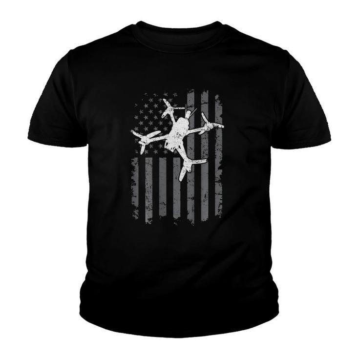 Usa Flag Fpv Drone Freestyle Race Quadcopter Pilot - On Back Youth T-shirt