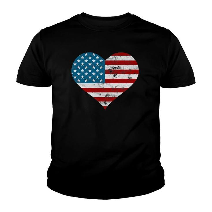 Usa Flag Heart Distressed Patriotic 4Th Of July Gift Youth T-shirt