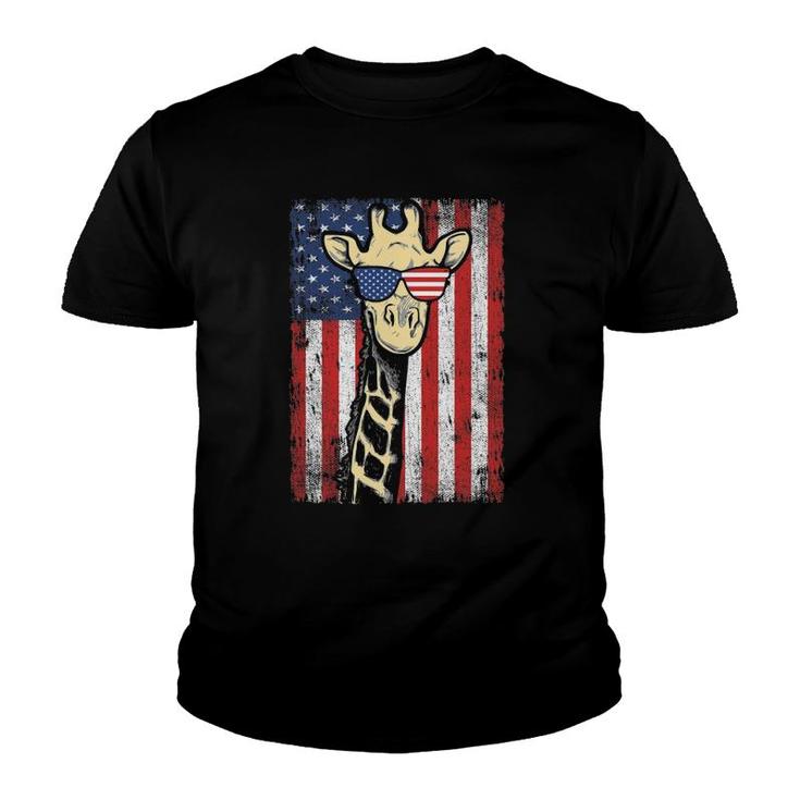 Usa Flag Patriotic Giraffe Sunglasses Funny Animal Lover Youth T-shirt