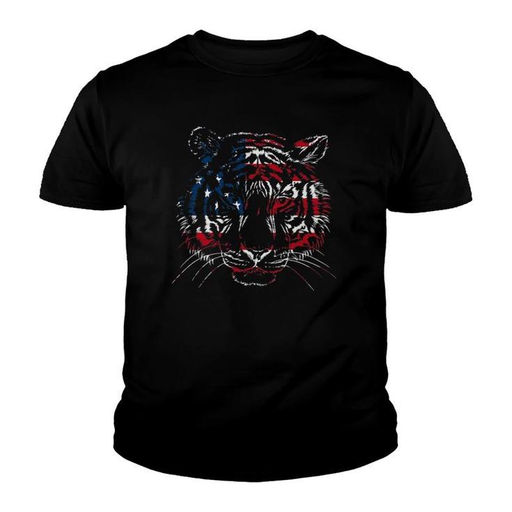 Usa Flag Tiger Patriotic Independence Day 4Th Of July Youth T-shirt