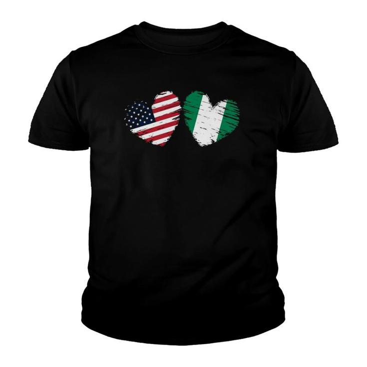 Usa Nigeria Flag Heart Valentine's Day Nigerian American  Youth T-shirt