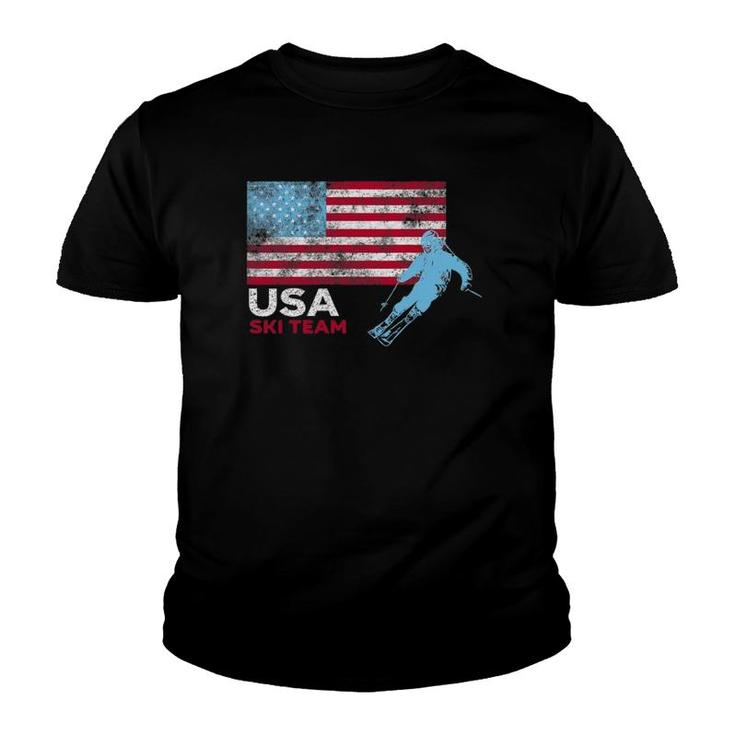 Usa Ski Team American Flag Skiing Usa Support The Team Tees Youth T-shirt