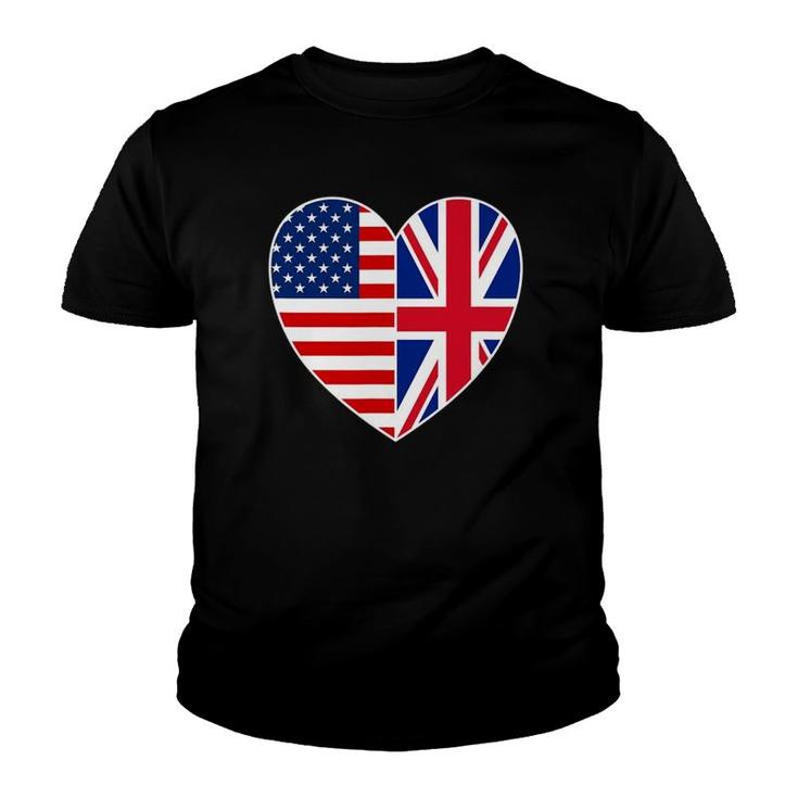 Usa Uk Flag Heart Tee Patriotic Fourth Of July Youth T-shirt