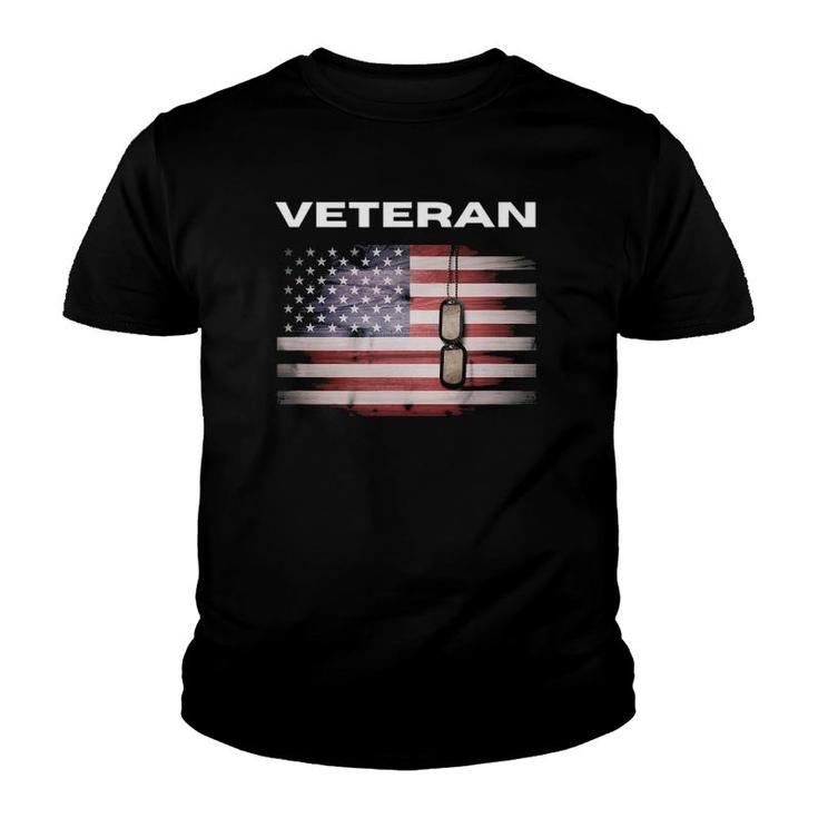Veteran With American Flag & Dog Tags Youth T-shirt