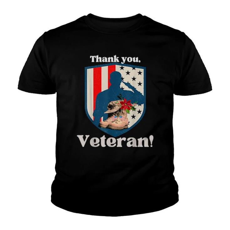 Veterans Day Military Boots Thank You Veteran Flag  Youth T-shirt