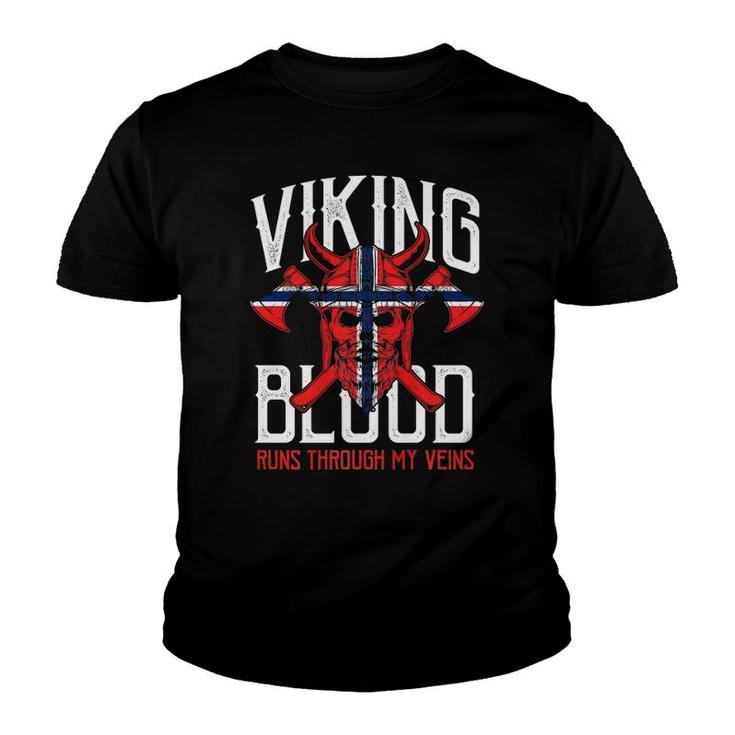 Viking Blood Skull Norwegian Flag Pride Norway Premium Youth T-shirt