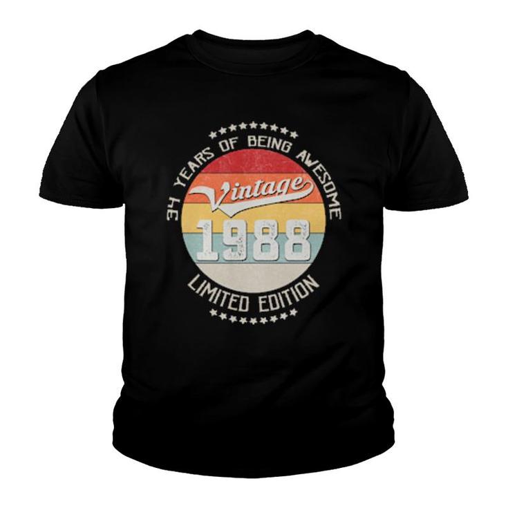 Vintage 1988 34Th Birthday 34 Years Being Awesome  Youth T-shirt
