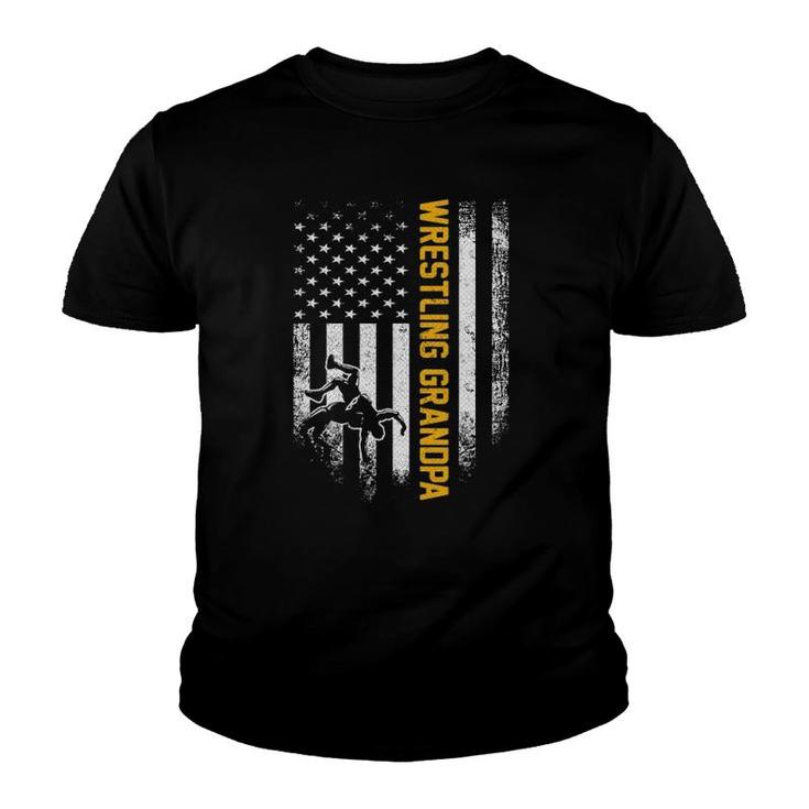 Vintage American Flag Wrestling Grandpa Silhouette Wrestler Youth T-shirt
