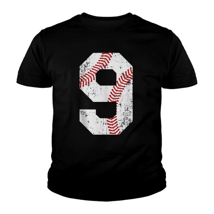 Vintage Baseball 9 Jersey Number  Youth T-shirt