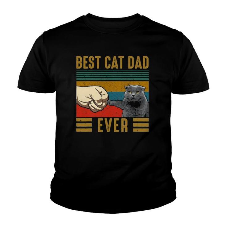 Vintage Best Cat Dad Ever Father's Day Scottish Fold Cat Youth T-shirt