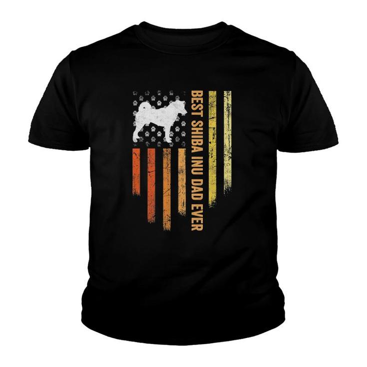 Vintage Best Shiba Inu Dad Ever With American Flag Youth T-shirt