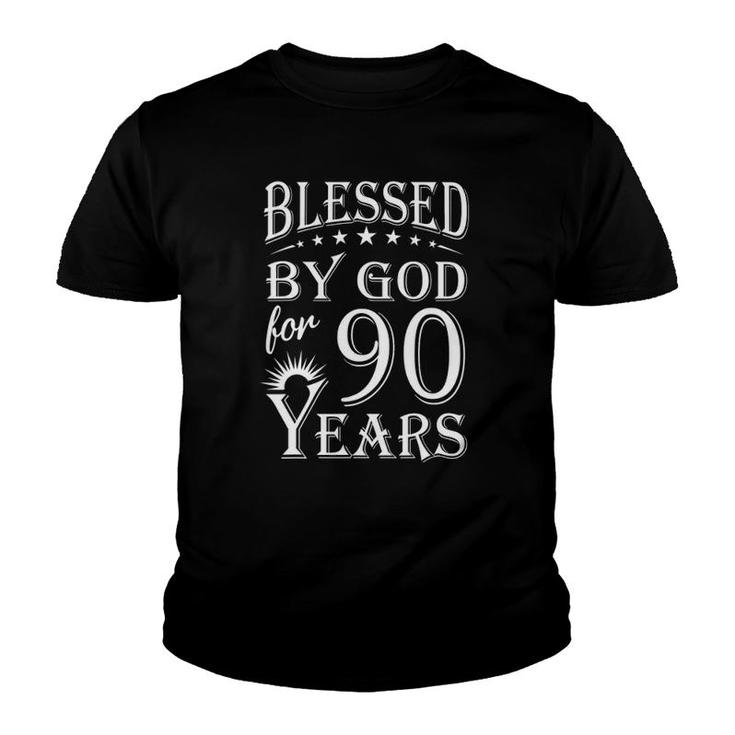 Vintage Blessed By God For 90 Years Happy 90Th Birthday Youth T-shirt