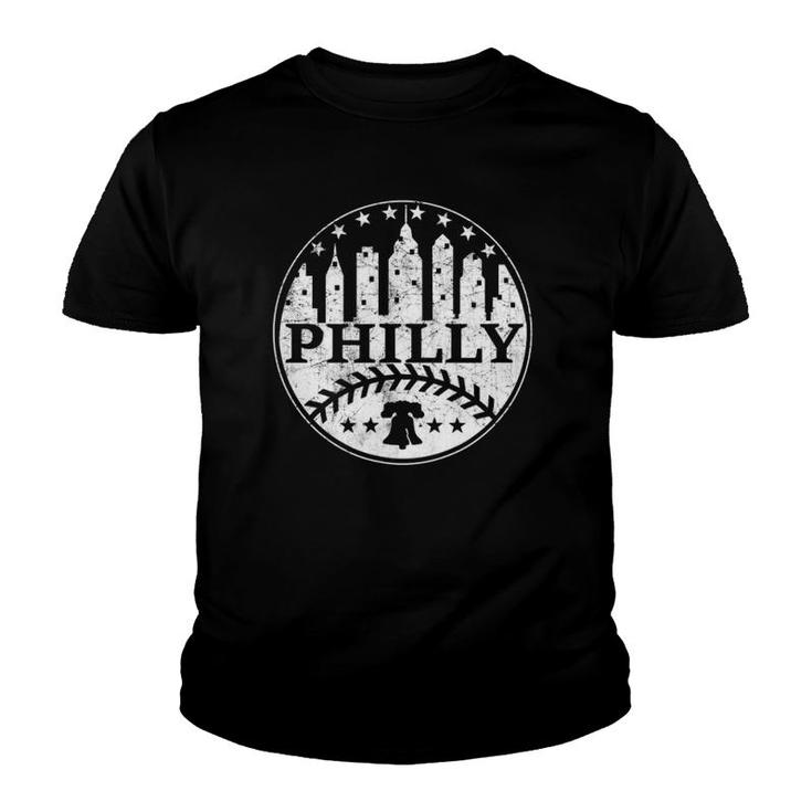 Vintage Distressed Philadelphia Philly Baseball City Skyline Youth T-shirt