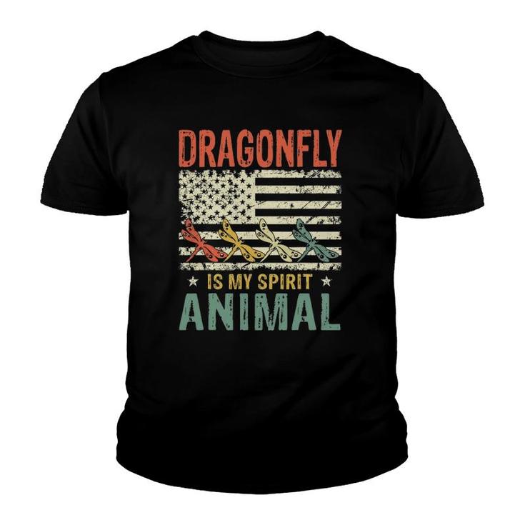 Vintage Dragonfly Is My Spirit Animal American Flag Youth T-shirt