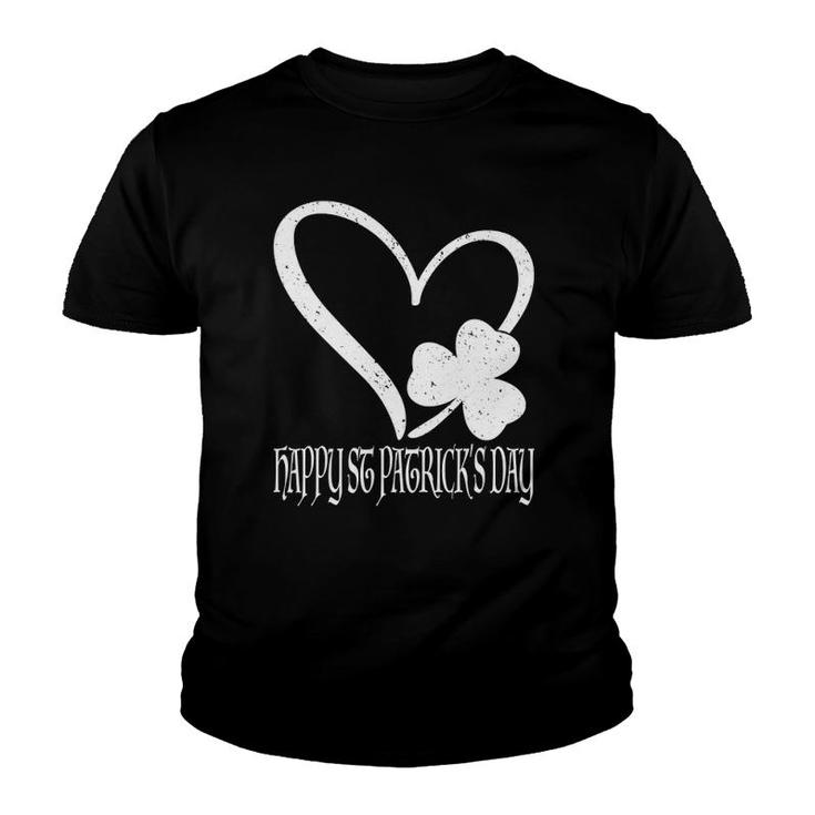 Vintage Happy Saint St Patrick's Day Irish Shamrock Heart Youth T-shirt