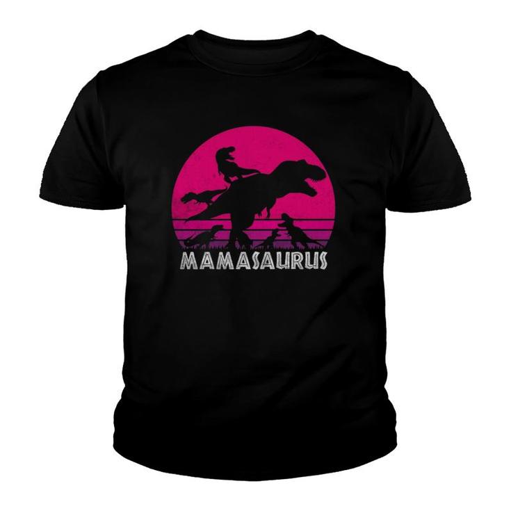 Vintage Mom Of 5 Kids Mamasaurus Sunset Gift For Mother  Youth T-shirt