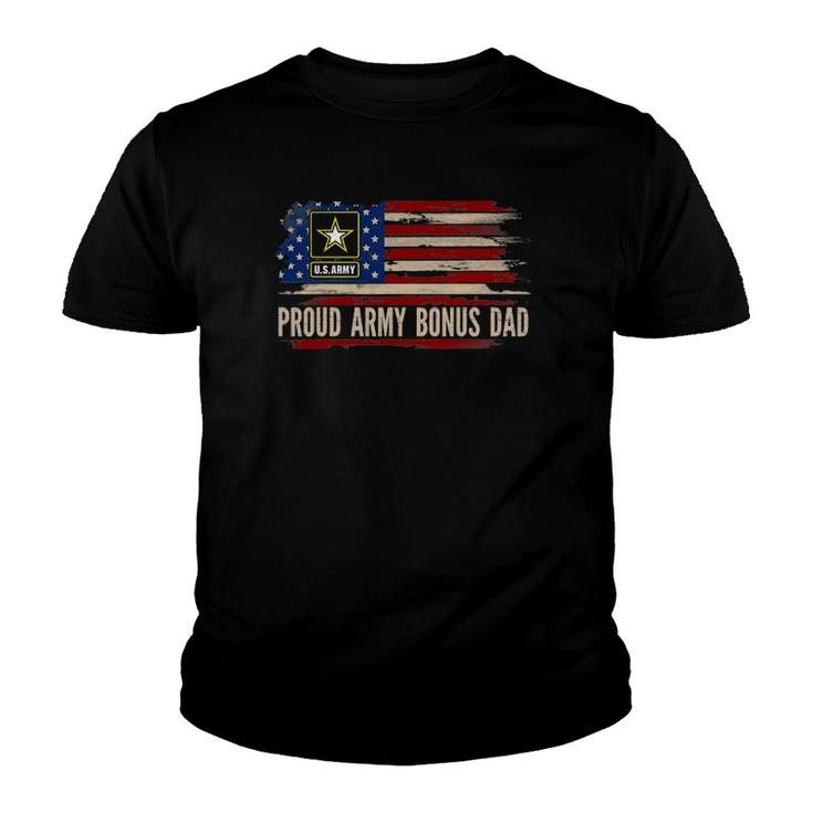 Vintage Proud Army Bonus Dad American Flag Veteran Gift Youth T-shirt