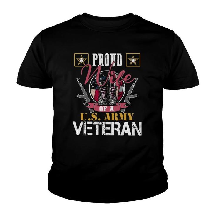 Vintage Proud Wife Of A US Army Veteran Gift Mom Dad  Youth T-shirt