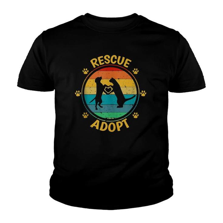 Vintage Rescue Adopt Animal Pets Dog Cat Paw Heart Adoption  Youth T-shirt