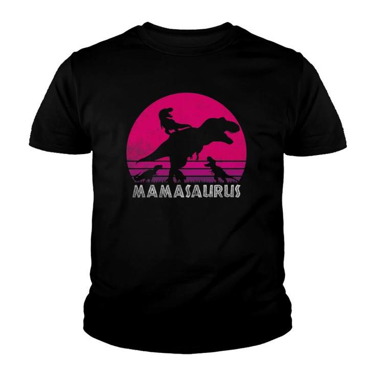 Vintage Retro 3 Kids Mamasaurus Sunset Funny Gift For Mother Youth T-shirt