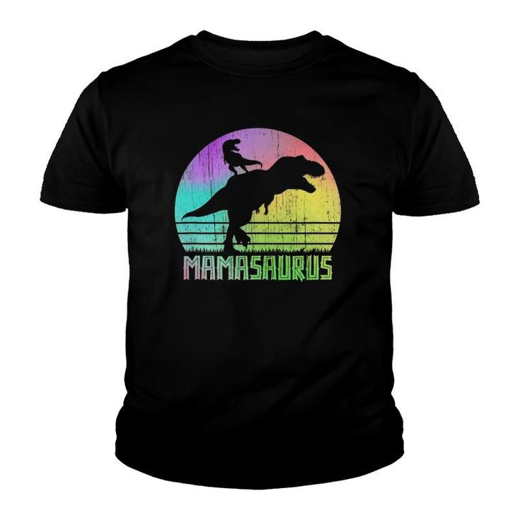 Vintage Retro Mamasaurus Rainbow Sunset Gift For Mother Of 1 Ver2 Youth T-shirt