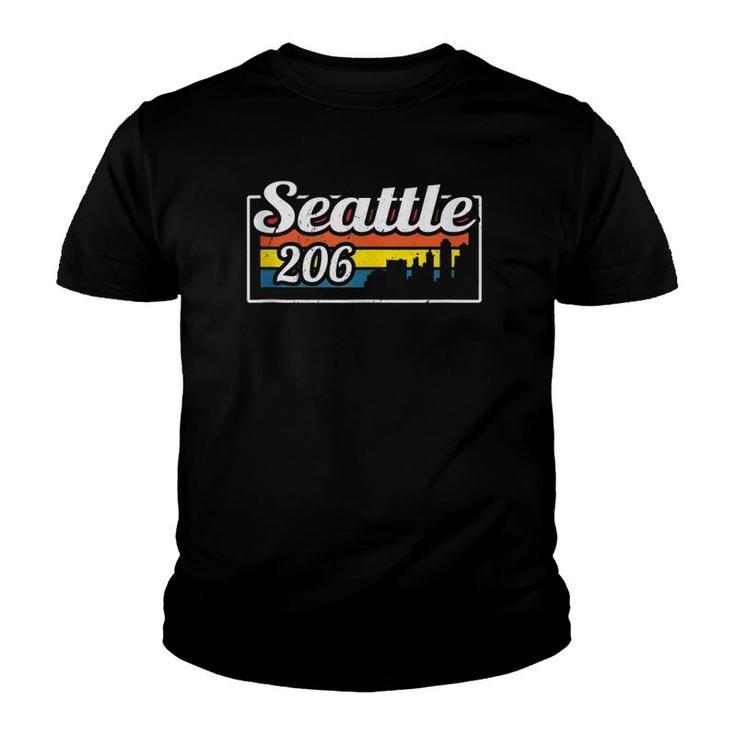 Vintage Seattle City Skyline 206 State Of Washington Retro  Youth T-shirt