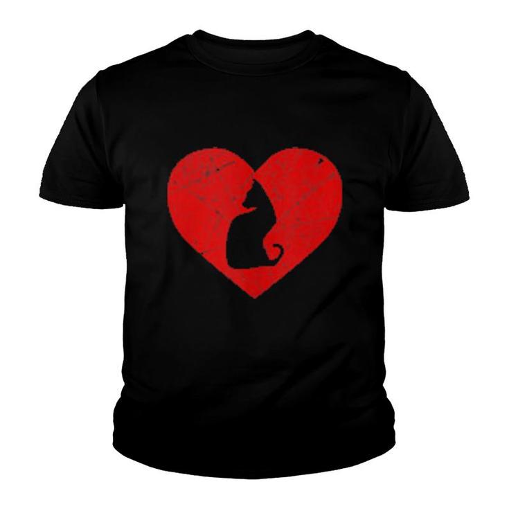 Vintage Sitting Siamese Cat Heart Love Valentine's Day  Youth T-shirt