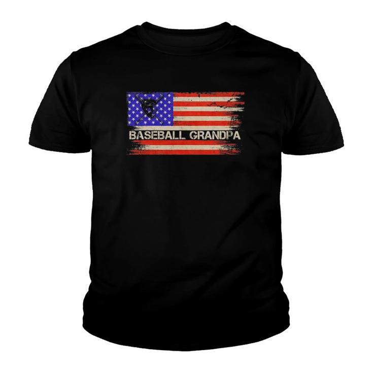 Vintage Usa American Flag Proud Baseball Grandpa Silhouette Youth T-shirt