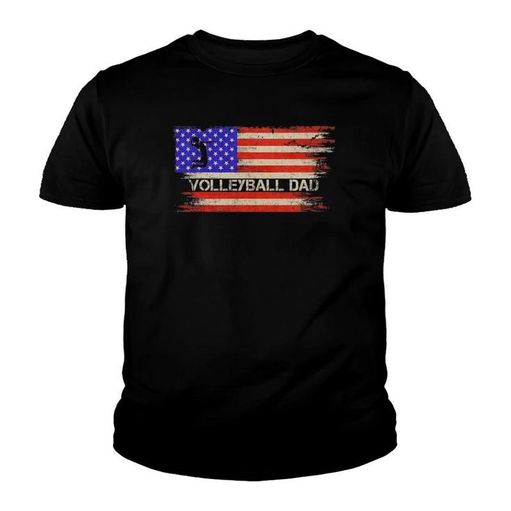 Vintage Usa American Flag Proud Volleyball Dad Silhouette Youth T-shirt